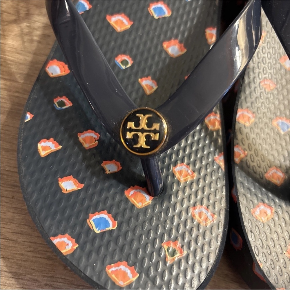 Tory Burch Navy Blue Fresh Blueberry Wild Pansy Flip Flops - Picture 6 of 10